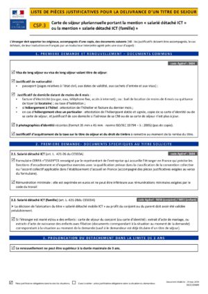 Carte de séjour pluriannuelle portant la mention « Salarié détaché ICT » ou la mention « Salarie détaché ICT (famille) »